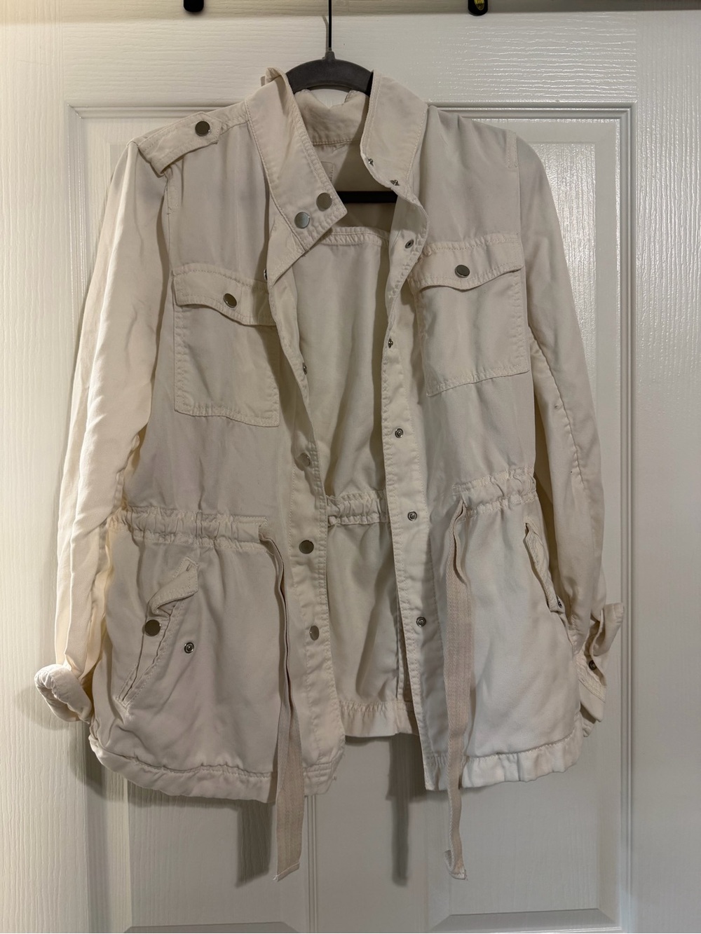 LOFT Cream Utility Anorak Jacket with Drawstring Waist